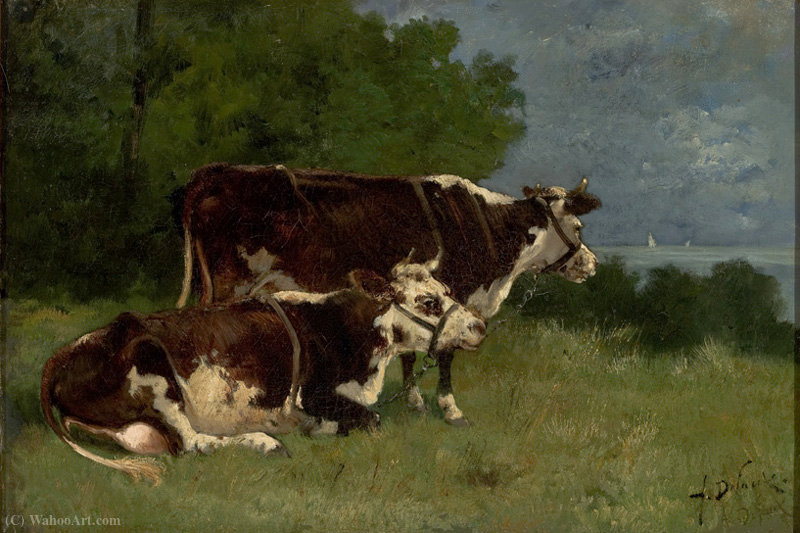 Wikioo.org - The Encyclopedia of Fine Arts - Painting, Artwork by Alexandre Defaux - Two cows