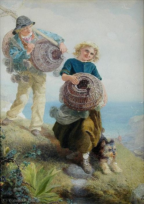 Wikioo.org - The Encyclopedia of Fine Arts - Painting, Artwork by Alfred Downing Fripp - The young shrimpers