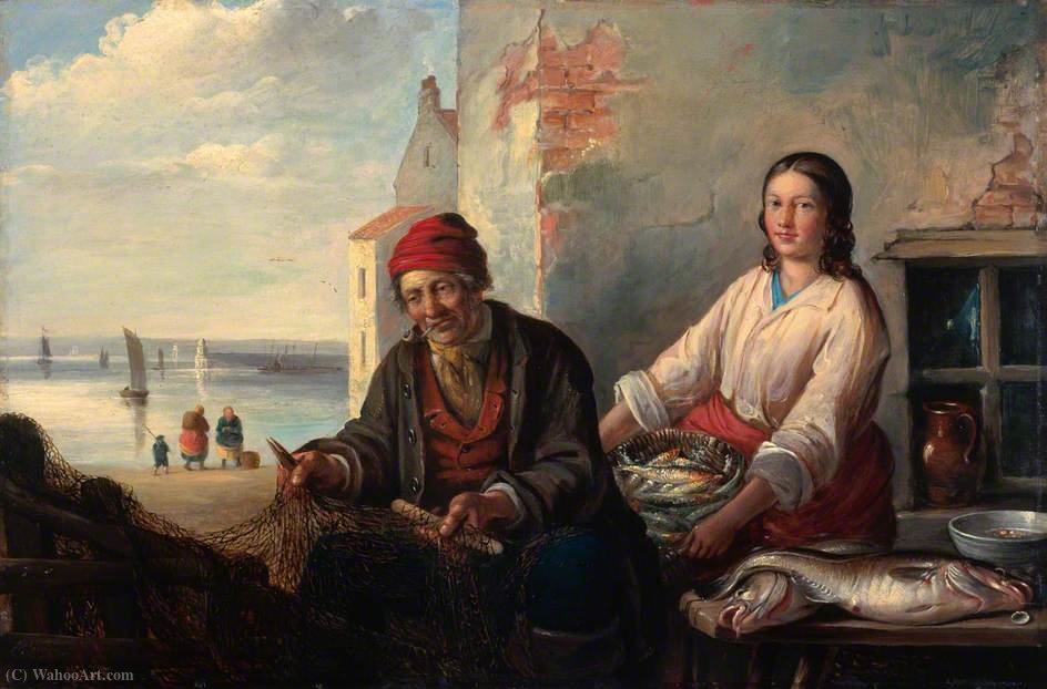Wikioo.org - The Encyclopedia of Fine Arts - Painting, Artwork by Alfred H. Green - Mending the Nets, Newhaven