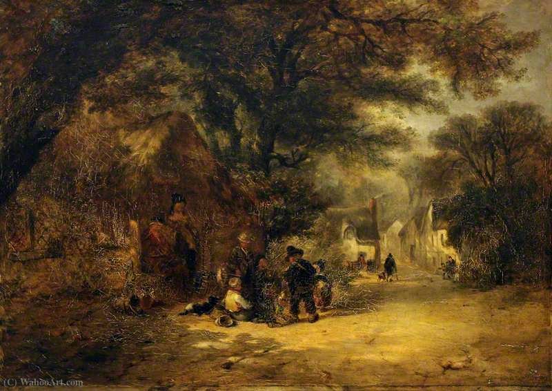 Wikioo.org - The Encyclopedia of Fine Arts - Painting, Artwork by Alfred Montague - Children Gathered outside a Village Cottage