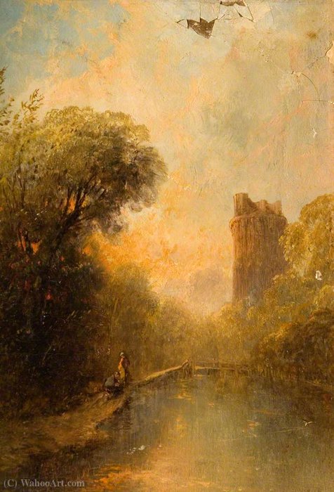 Wikioo.org - The Encyclopedia of Fine Arts - Painting, Artwork by Alfred Montague - Landscape with a Ruined Castle