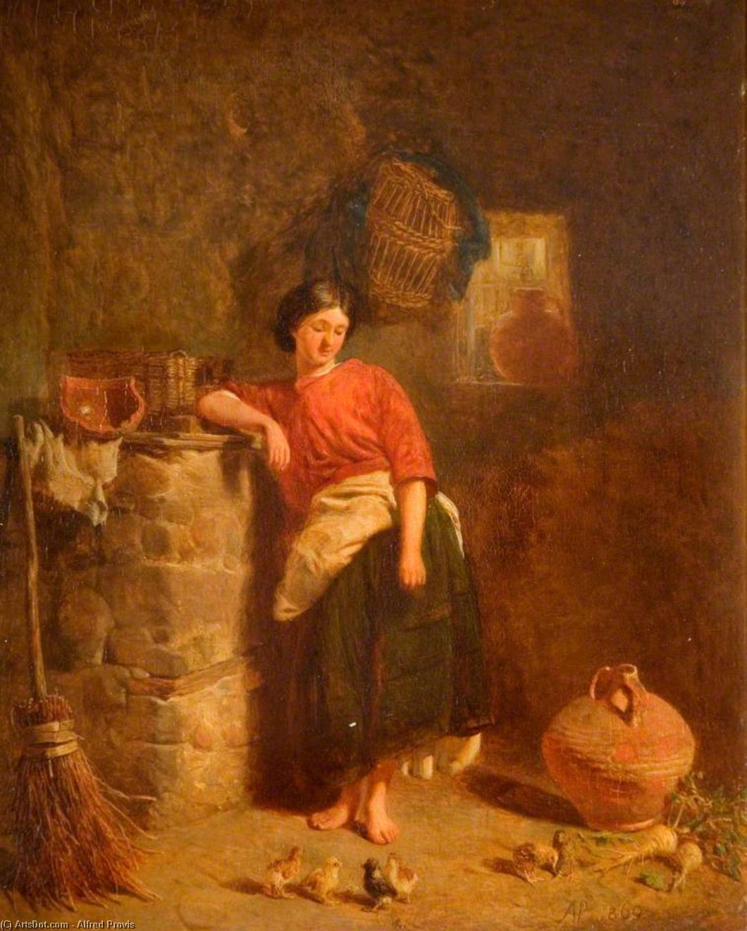 WikiOO.org - Encyclopedia of Fine Arts - Maalaus, taideteos Alfred Provis - A woman watching chickens