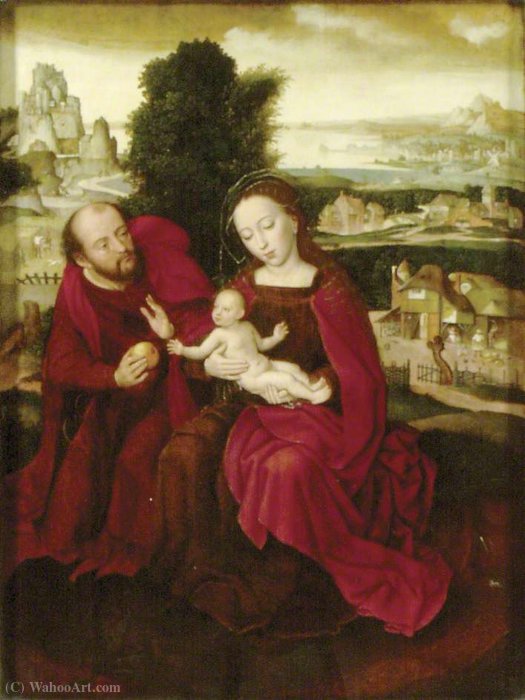 Wikioo.org - The Encyclopedia of Fine Arts - Painting, Artwork by Ambrosius Benson - The Holy Family in a Landscape