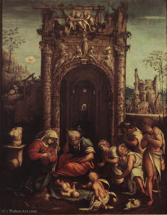 Wikioo.org - The Encyclopedia of Fine Arts - Painting, Artwork by Amico Aspertini - The Adoration of the Shepherds