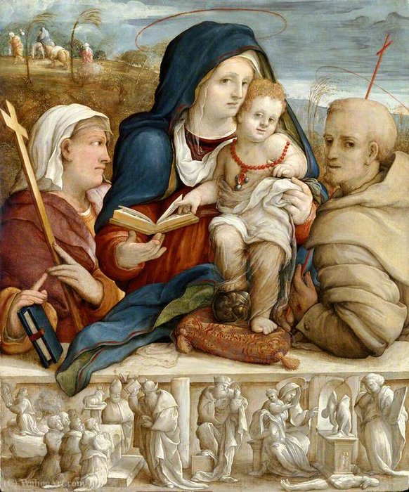Wikioo.org - The Encyclopedia of Fine Arts - Painting, Artwork by Amico Aspertini - Virgin and Child between Saint Helena and Saint Francis