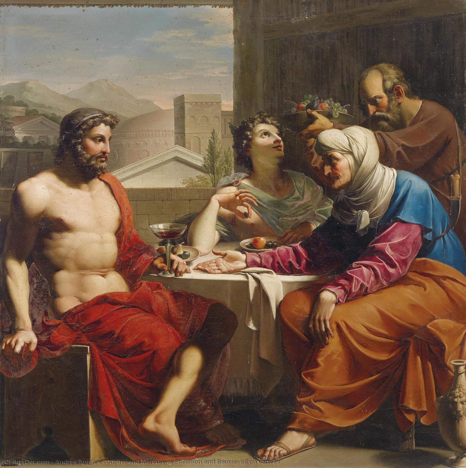 Wikioo.org - The Encyclopedia of Fine Arts - Painting, Artwork by Andrea Appiani - Jupiter and Mercury at Philemon and Baucis, oil on canvas