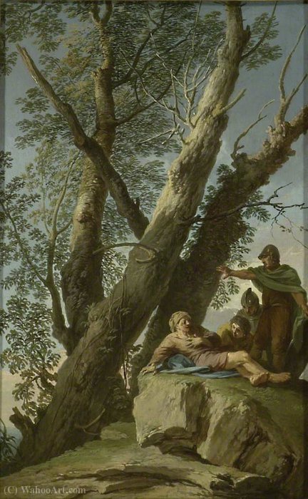 Wikioo.org - The Encyclopedia of Fine Arts - Painting, Artwork by Andrea Locatelli - Landscape with a wounded Bandit and other Figures
