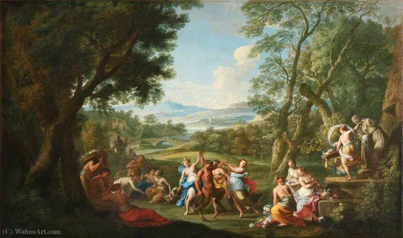 Wikioo.org - The Encyclopedia of Fine Arts - Painting, Artwork by Andrea Locatelli - Nymphs and Satyrs Celebrating Flora and Priapus with Flowers