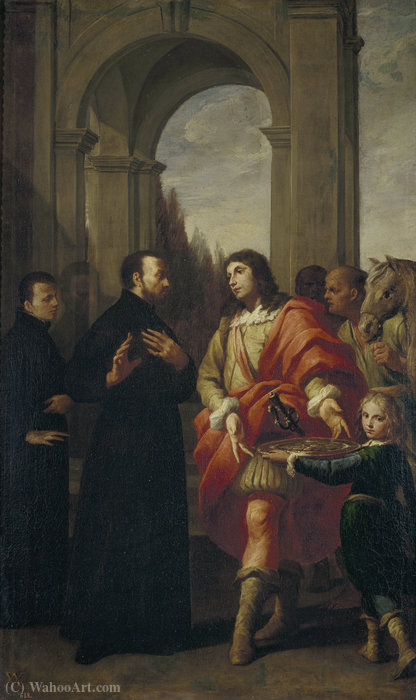 Wikioo.org - The Encyclopedia of Fine Arts - Painting, Artwork by Andrea Vaccaro - Saint Gaetano Refuses Offerings from Count Antonio Caracciolo d’Oppido