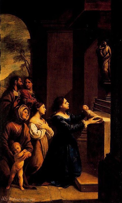 Wikioo.org – La Enciclopedia de las Bellas Artes - Pintura, Obras de arte de Andrea Vaccaro - San Cayetano se ofreció a la Virgen por su madreo