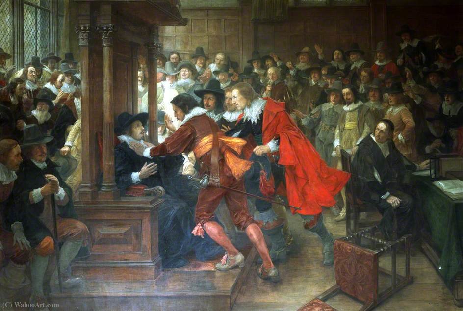 Wikioo.org - The Encyclopedia of Fine Arts - Painting, Artwork by Andrew Carrick Gow - House of Commons 1628-9 Speaker Finch held by Holles and Valentine