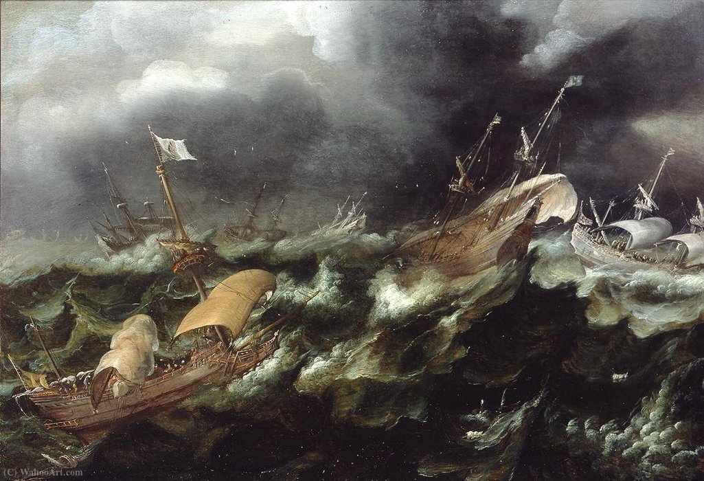 WikiOO.org - Encyclopedia of Fine Arts - Schilderen, Artwork Andries Van Eertvelt - Ships in Stormy Seas