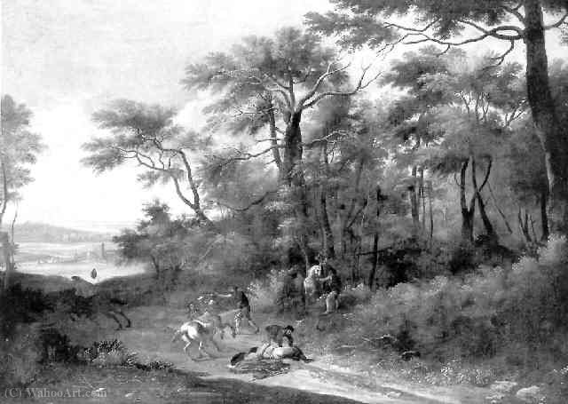 Wikioo.org – L'Encyclopédie des Beaux Arts - Peinture, Oeuvre de Angeluccio - Robbers voler les voyageurs sur le bord d un bois