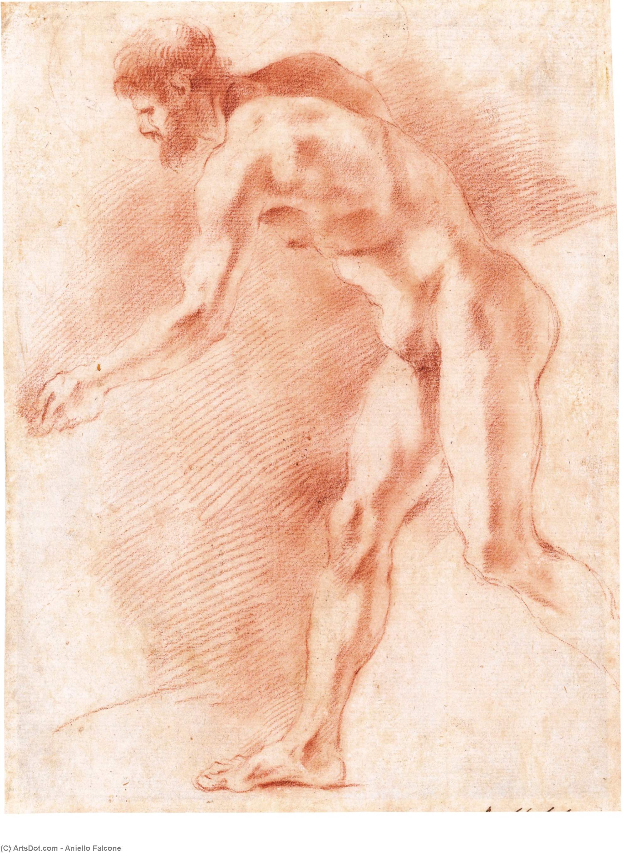 Wikioo.org - The Encyclopedia of Fine Arts - Painting, Artwork by Aniello Falcone - A male nude walking to the left