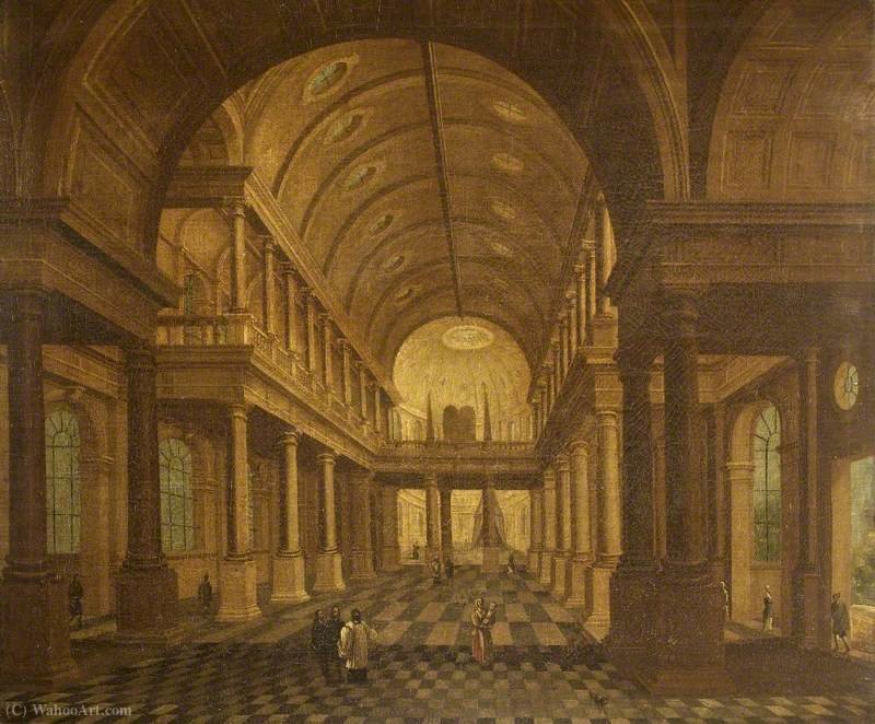 Wikioo.org - The Encyclopedia of Fine Arts - Painting, Artwork by Anthonie De Lorme - A Church Interior, Looking East, with Figures
