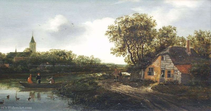 Wikioo.org - The Encyclopedia of Fine Arts - Painting, Artwork by Anthonie Van Borssom - Farmhouse on the river