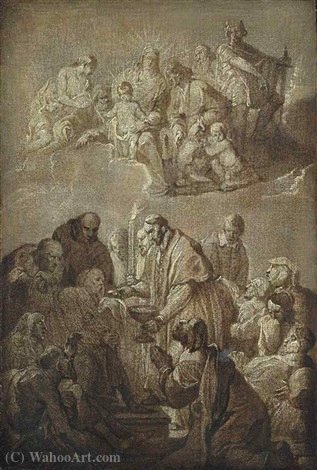 Wikioo.org - The Encyclopedia of Fine Arts - Painting, Artwork by Anthonis Sallaert - Saint Charles Borromeo giving communion to the plague