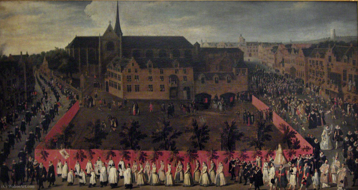 Wikioo.org - The Encyclopedia of Fine Arts - Painting, Artwork by Anthonis Sallaert - The Archduke Albert and Isabella in the Virgin Procession on the Sablon in Brussels