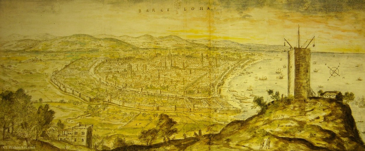 WikiOO.org - 百科事典 - 絵画、アートワーク Anthonis Van Den Wyngaerde - モンジュイックからバルセロナの眺め