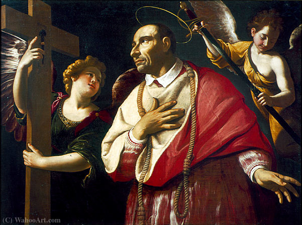 WikiOO.org - אנציקלופדיה לאמנויות יפות - ציור, יצירות אמנות Antiveduto Gramatica - San Carlos Borromeo with two angels