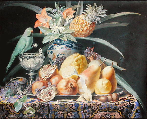 Wikioo.org - The Encyclopedia of Fine Arts - Painting, Artwork by Antoine Chazal - Still Life with a Budgerigar