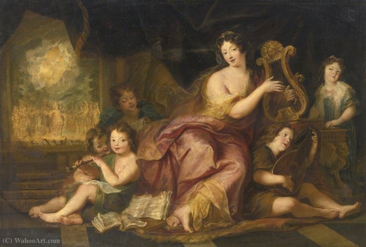 Wikioo.org - The Encyclopedia of Fine Arts - Painting, Artwork by Charles Antoine Coypel - Portrait of Madame de Maintenon with the natural children of Louis XIV and Madame de Montespan