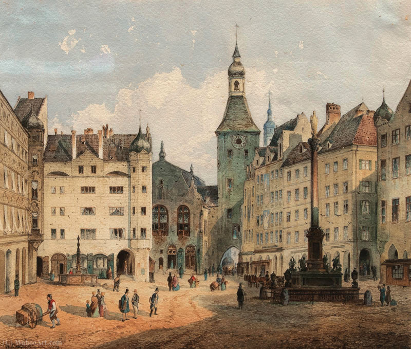 Wikioo.org - The Encyclopedia of Fine Arts - Painting, Artwork by Anton Doll - The Marienplatz in Munich