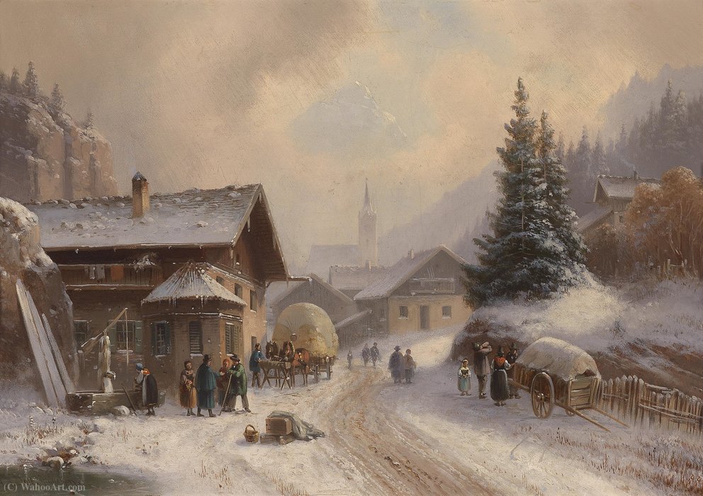 WikiOO.org - Encyclopedia of Fine Arts - Festés, Grafika Anton Doll - Village road in winter