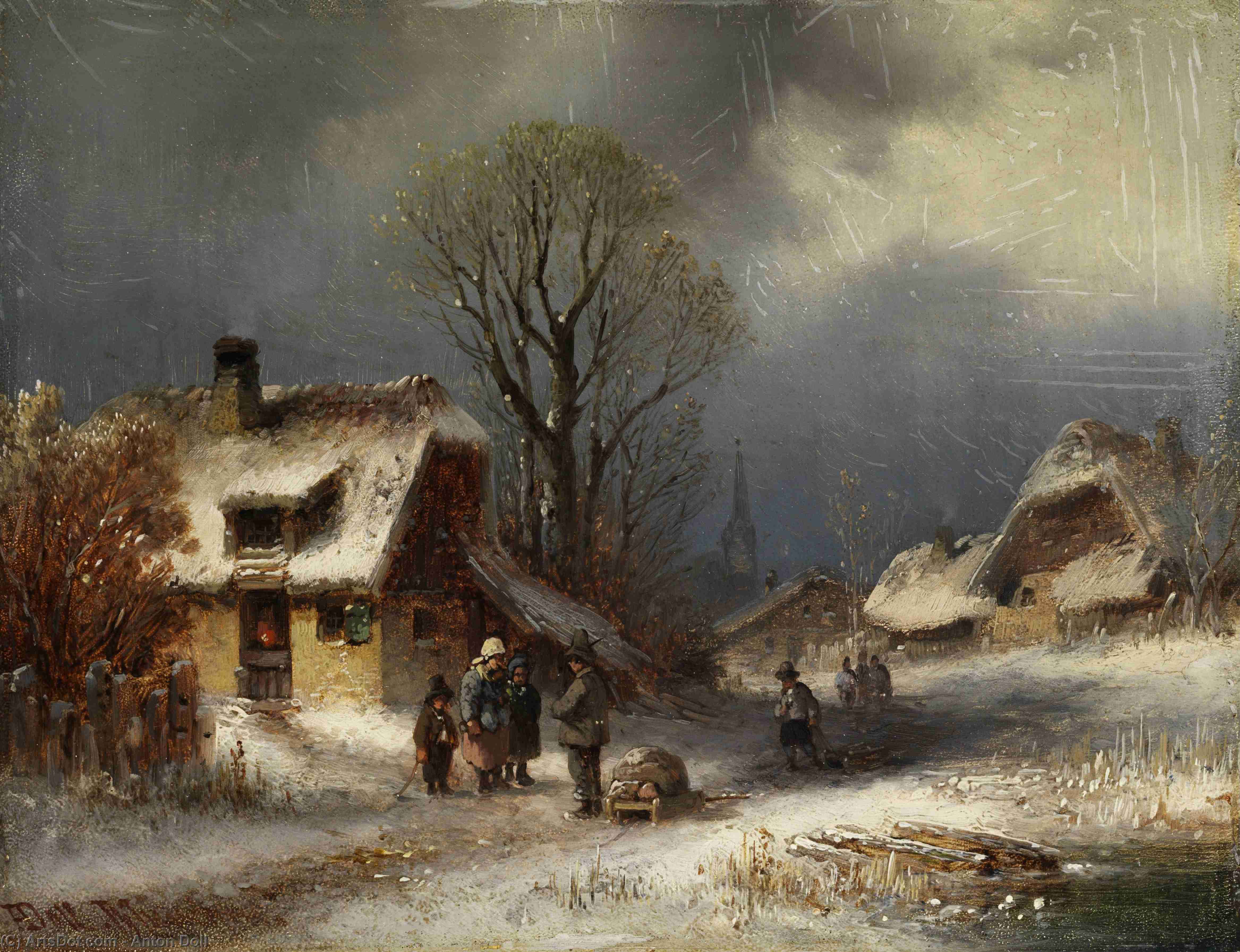 Wikioo.org - The Encyclopedia of Fine Arts - Painting, Artwork by Anton Doll - Winter village scene