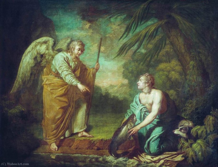Wikioo.org – La Enciclopedia de las Bellas Artes - Pintura, Obras de arte de Anton Pavlovich Losenko - Tobias con el ángel
