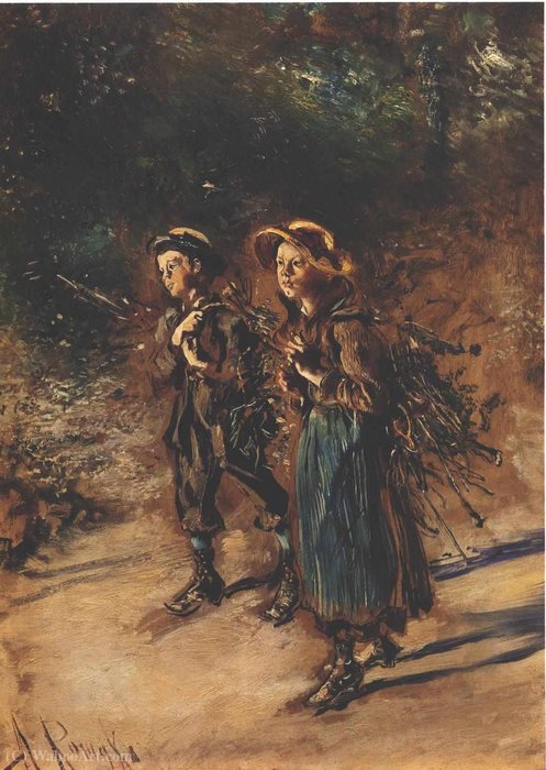 Wikioo.org - The Encyclopedia of Fine Arts - Painting, Artwork by Anton Romako - Children collecting twigs