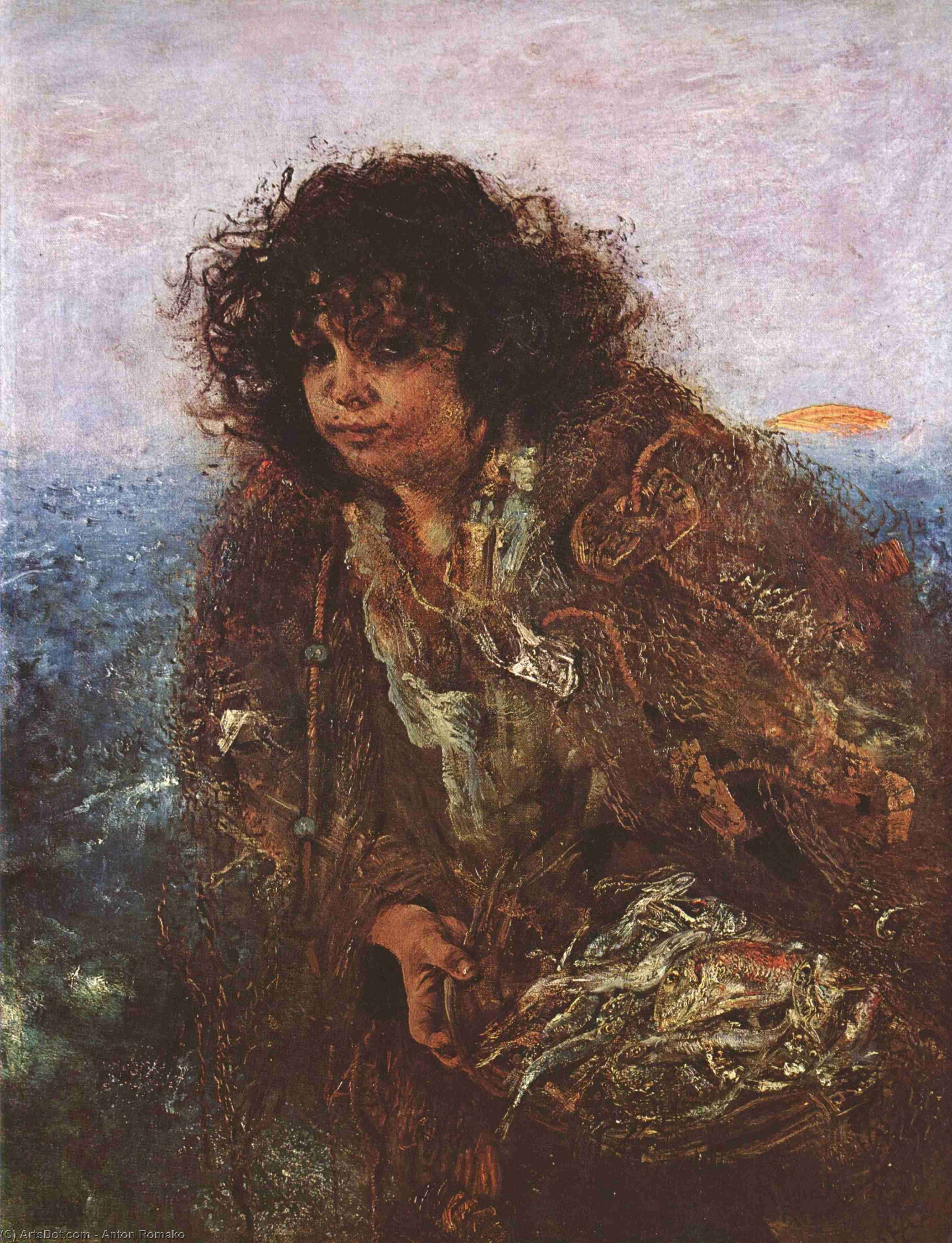 Wikioo.org - The Encyclopedia of Fine Arts - Painting, Artwork by Anton Romako - Italian fishermen child