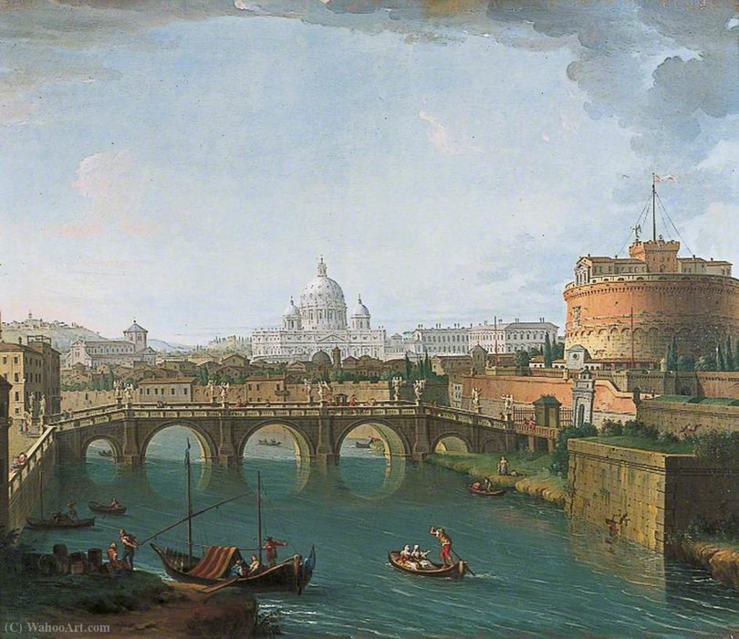 WikiOO.org - Encyclopedia of Fine Arts - Festés, Grafika Antonio Joli - View on the Tiber, Rome