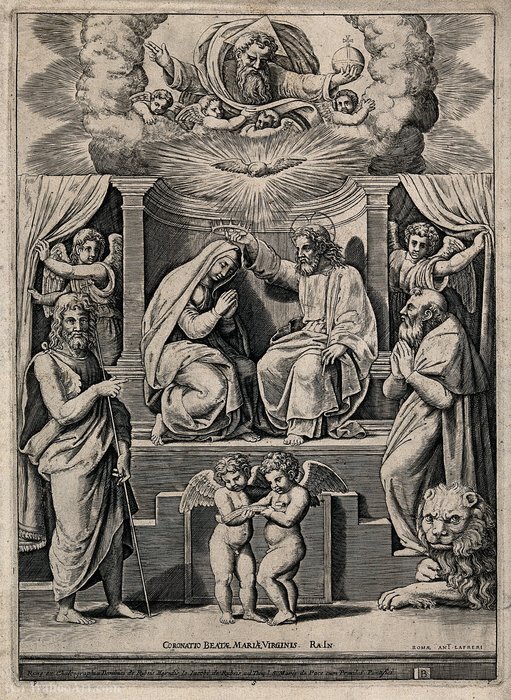 WikiOO.org - Enciclopedia of Fine Arts - Pictura, lucrări de artă Antonio Lafreri - Jesus crowns Mary in heaven