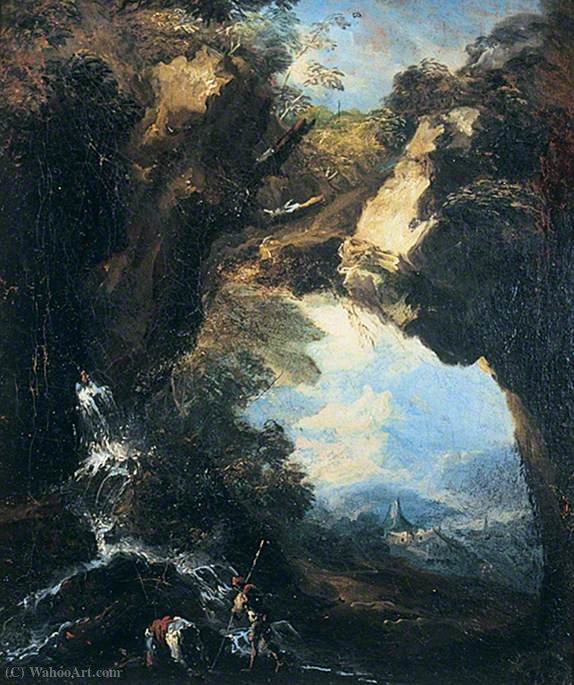 Wikioo.org - The Encyclopedia of Fine Arts - Painting, Artwork by Antonio Maria Marini - Landscape with a Waterfall