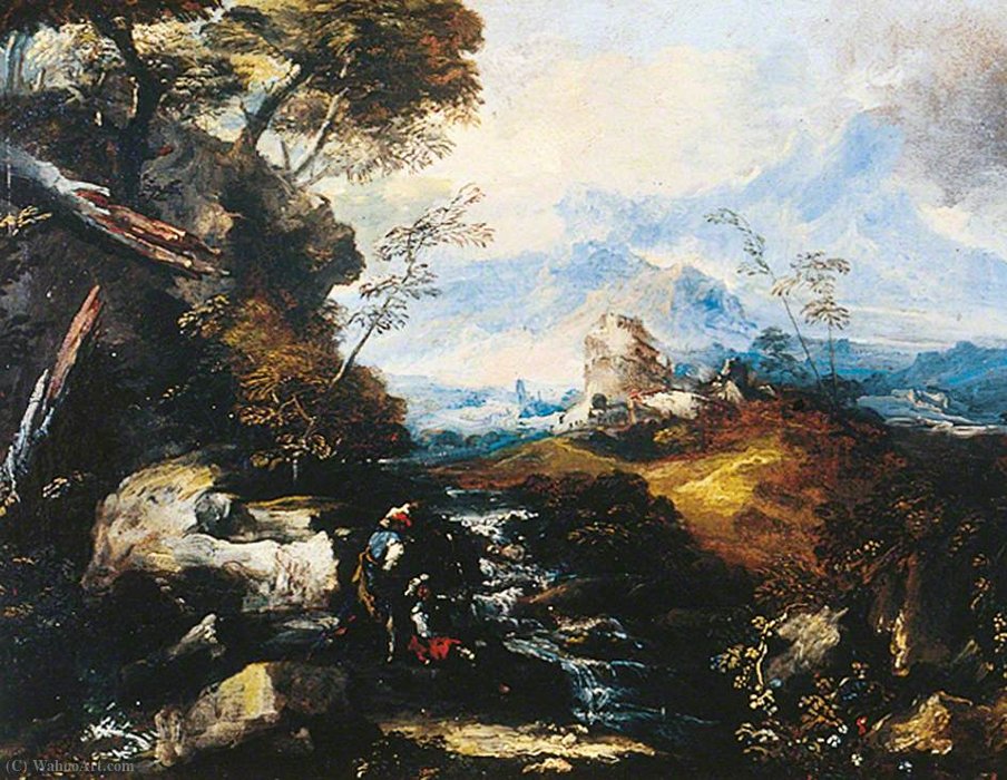 Wikioo.org - The Encyclopedia of Fine Arts - Painting, Artwork by Antonio Maria Marini - Landscape with a Waterfall