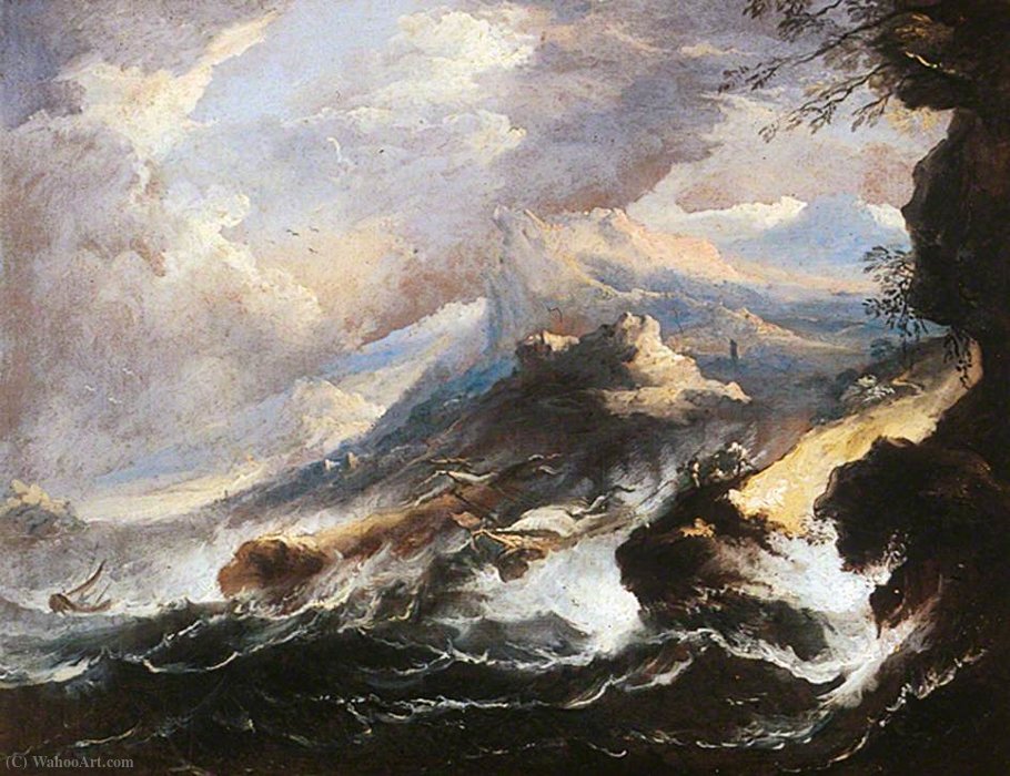 Wikioo.org - The Encyclopedia of Fine Arts - Painting, Artwork by Antonio Maria Marini - Storm off a Coast