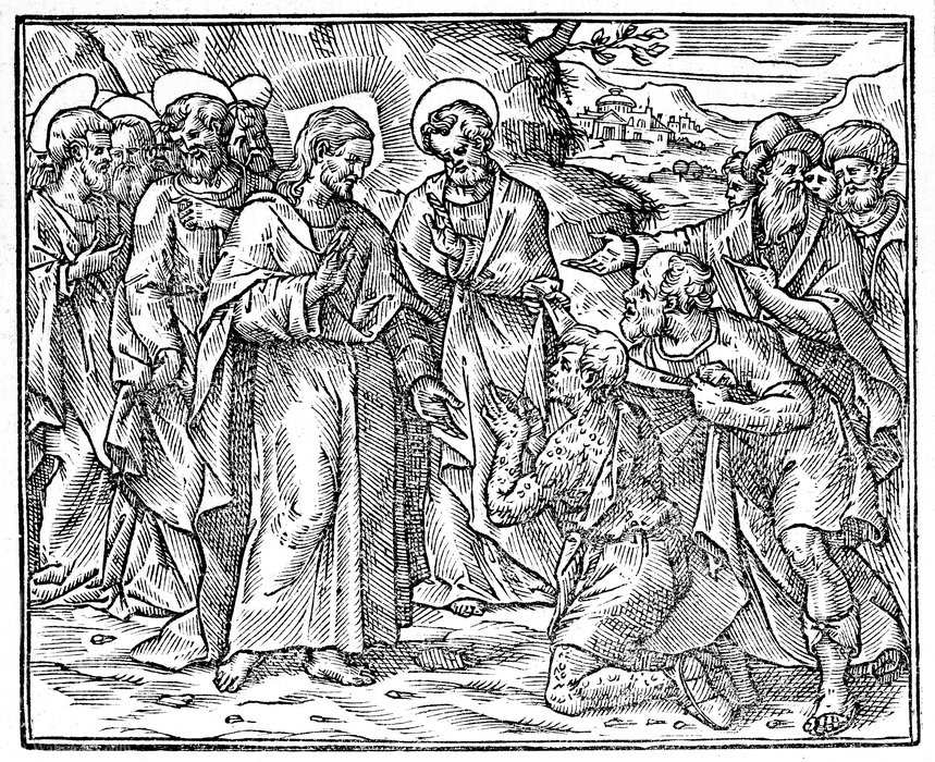 Wikioo.org - Encyklopedia Sztuk Pięknych - Malarstwo, Grafika Antonio Tempesta - Christ cures a leper; an apostle holds a garment in front of