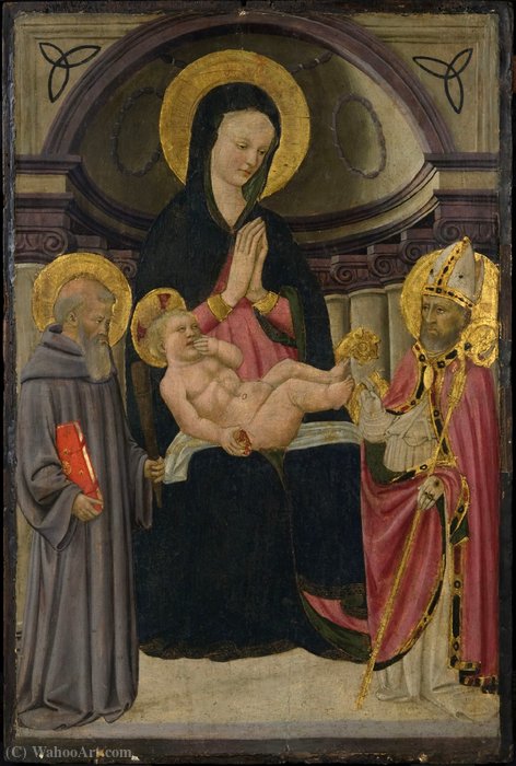 Wikioo.org - The Encyclopedia of Fine Arts - Painting, Artwork by Apollonio Di Giovanni (Apollonio Di Tomaso) - Virgin and Child Enthroned with St. Benedict and Bishop Saint