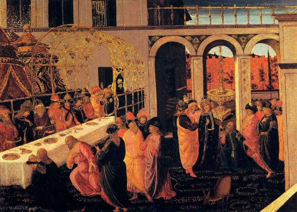 WikiOO.org - 百科事典 - 絵画、アートワーク Arcangelo Di Jacopo Del Sellaio - アハシュエロスの宴会