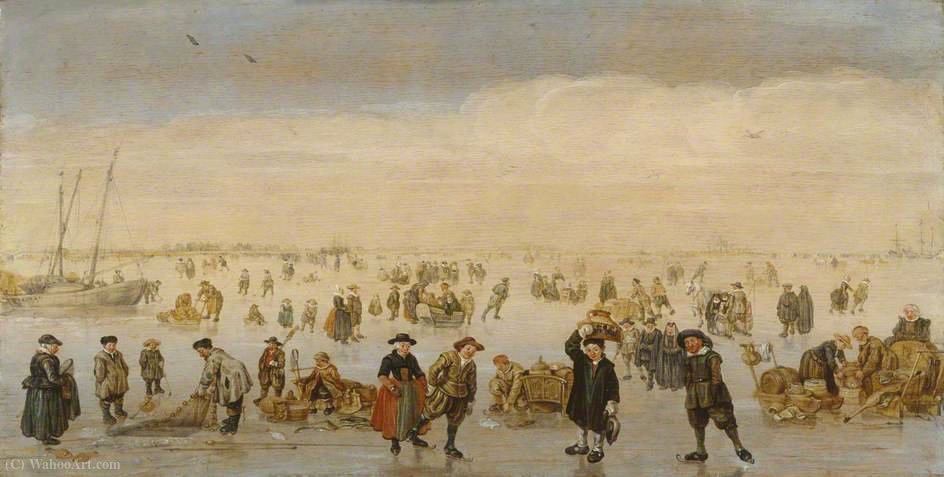 Wikioo.org - The Encyclopedia of Fine Arts - Painting, Artwork by Arent Arentsz Cabel - Winter Scene with Numerous Figures on the Ice
