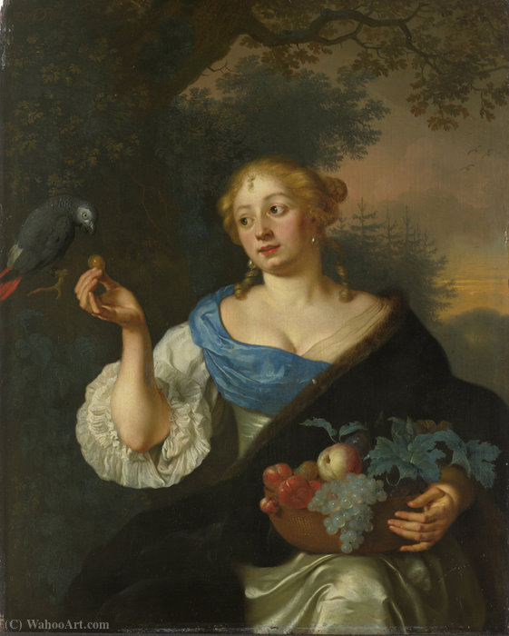 WikiOO.org - Encyclopedia of Fine Arts - Maleri, Artwork Arie De Vois - A young woman with a parrot