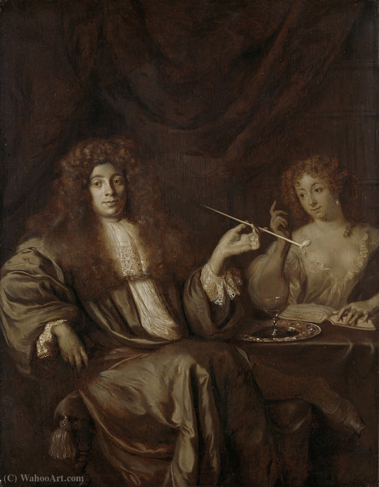 Wikioo.org - The Encyclopedia of Fine Arts - Painting, Artwork by Arie De Vois - Author of theological works and dislike notebooks, with a lady of easy virtue