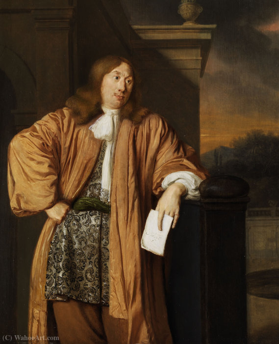 Wikioo.org - The Encyclopedia of Fine Arts - Painting, Artwork by Arie De Vois - Portrait of a Gentleman in apricot-colored dressing gown.