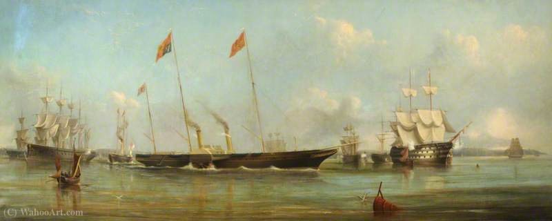 WikiOO.org - Encyclopedia of Fine Arts - Målning, konstverk Arthur Wellington Fowles - The Royal Yacht Reviews the Fleet at Spithead