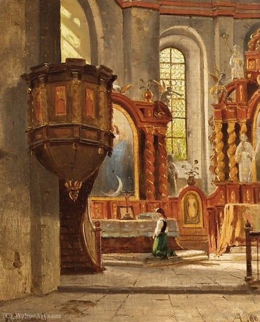 Wikioo.org - The Encyclopedia of Fine Arts - Painting, Artwork by Ascan Lutteroth - A girl in a church interior