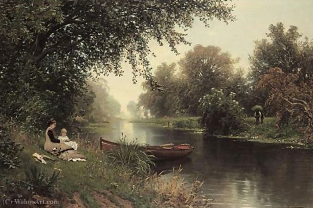 WikiOO.org - Encyclopedia of Fine Arts - Schilderen, Artwork Ascan Lutteroth - Picnic on the riverbank