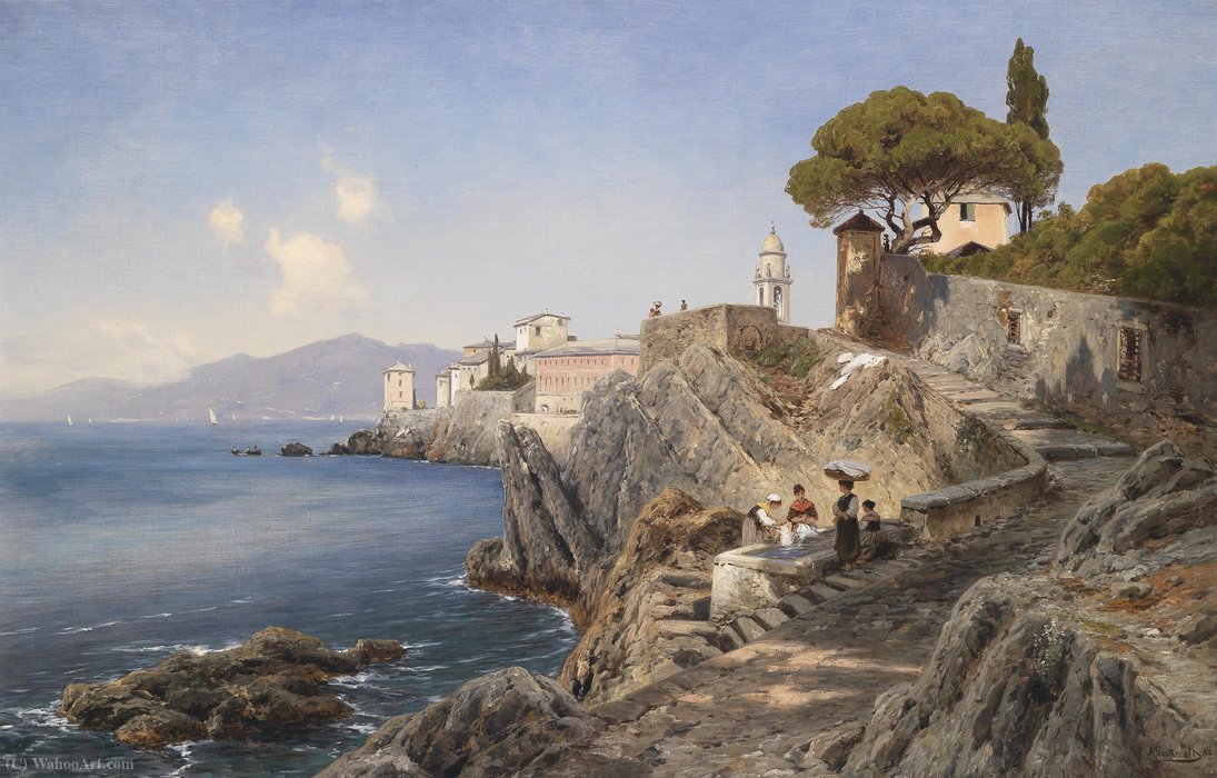 Wikioo.org - The Encyclopedia of Fine Arts - Painting, Artwork by Ascan Lutteroth - Set on the banks before Sturla in Genoa