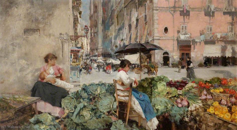 Wikioo.org - The Encyclopedia of Fine Arts - Painting, Artwork by Attilio Pratella - Vegetable market, naples
