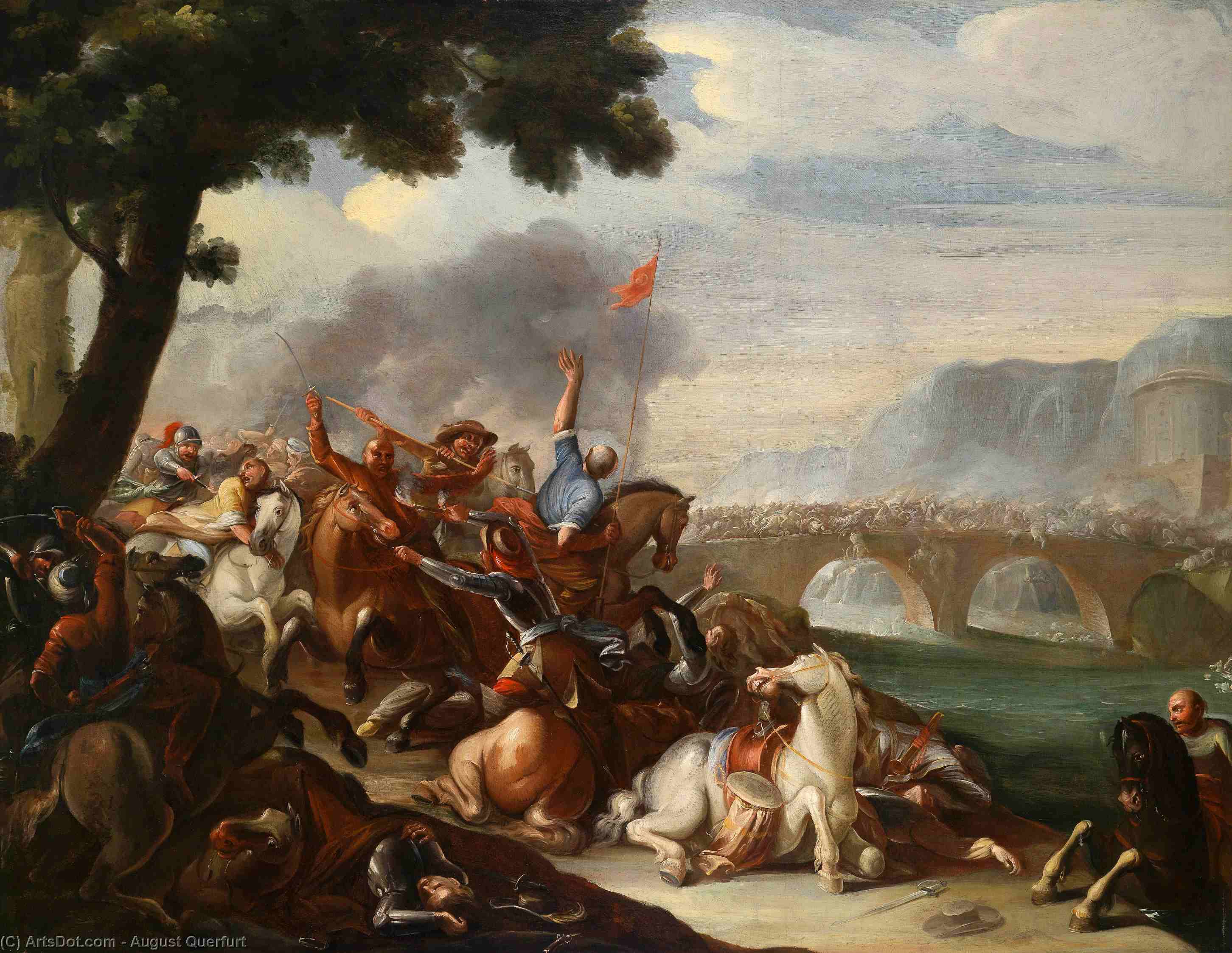 Wikioo.org - The Encyclopedia of Fine Arts - Painting, Artwork by August Querfurt - Cavalry battle between Christians and Turks